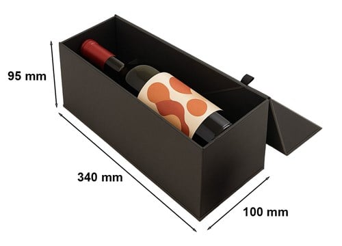 Pudełko prezentowe na 1 butelkę wina czarne 340x100x95mm z magnesem