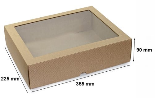 Pudełko karbowane wieczkowe 355x225x90 mm z oknem brązowe