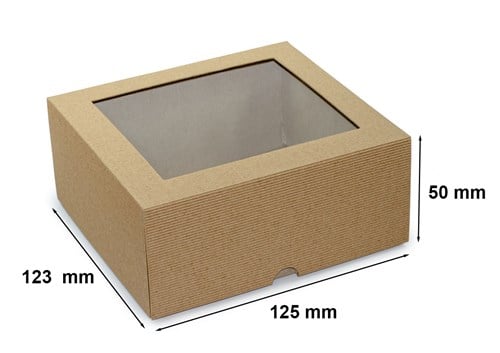 Pudełko karbowane wykrojnikowe wieczkowe 125x123x50 mm z oknem