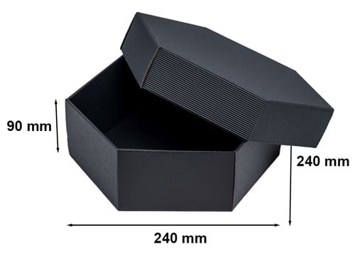 Pudełko karbowane z wieczkiem czarne sześciokątne ozdobne 240x240x90mm