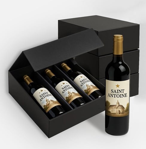 Pudełko prezentowe na 3 butelki wina czarne 320x270x85 mm MAGNES