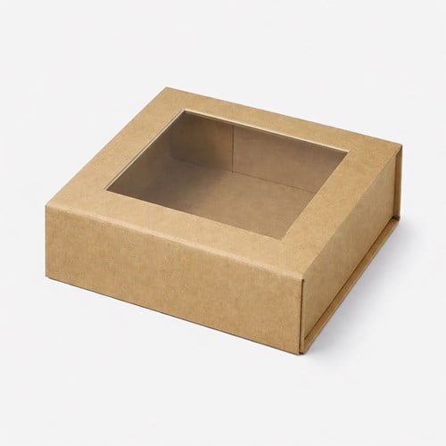 Pudełko Magnetyczne Kraft z Okienkiem 120x120x50mm (zew.) na magnes