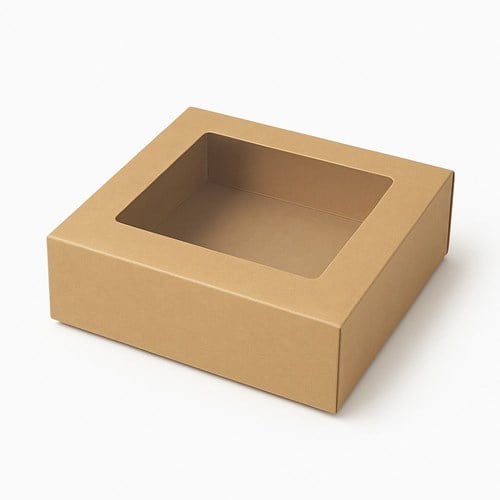 Pudełko prezentowe magnetyczne kraft z okienkiem 180x180x70 mm (zew.)