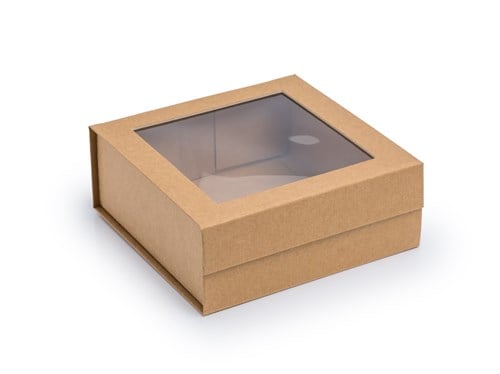 Pudełko Magnetyczne Kraft z Okienkiem 200x200x80mm (zew.) Na Prezent