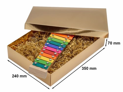 Ozdobne złote pudełko prezentowe laminowane z wieczkiem 350x240x70mm