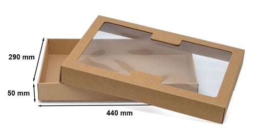 Pudełko karbowane fasonowe z oknem 440x290x50mm wieczkowe