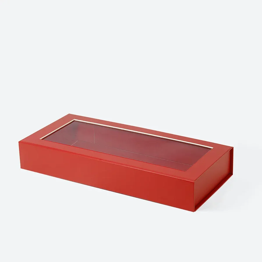 Pudełko Magnetyczne  Czerwone Z Okienkiem 345x150x55mm F2 Prezentowe