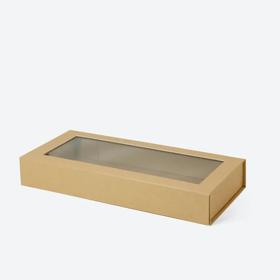 Pudełko prezentowe magnetyczne kraft z okienkiem 345x150x55 mm F2