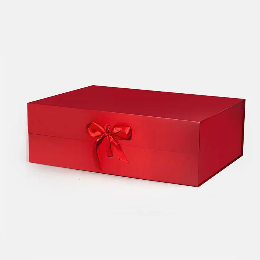 Pudełko magnetyczne czerwone 600x440x200 mm XXL prezentowe ze wstążką