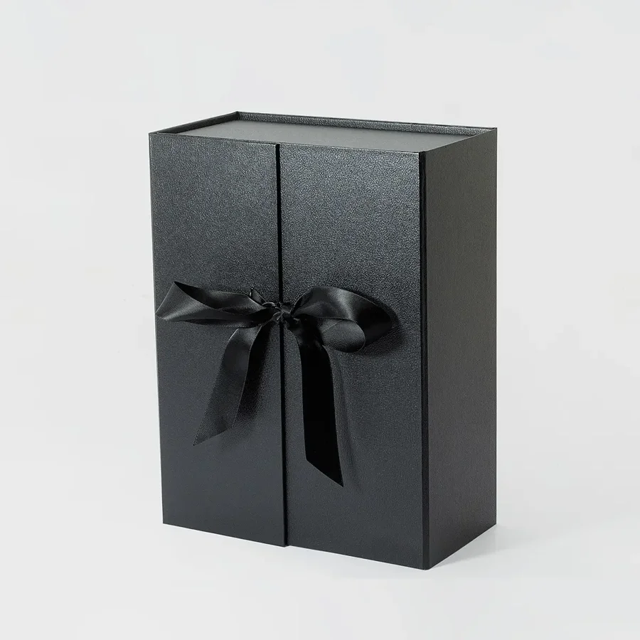 Pudełko Magnetyczne Czarne z Wstążką Podwójne 255x190x100mm Prezentowe