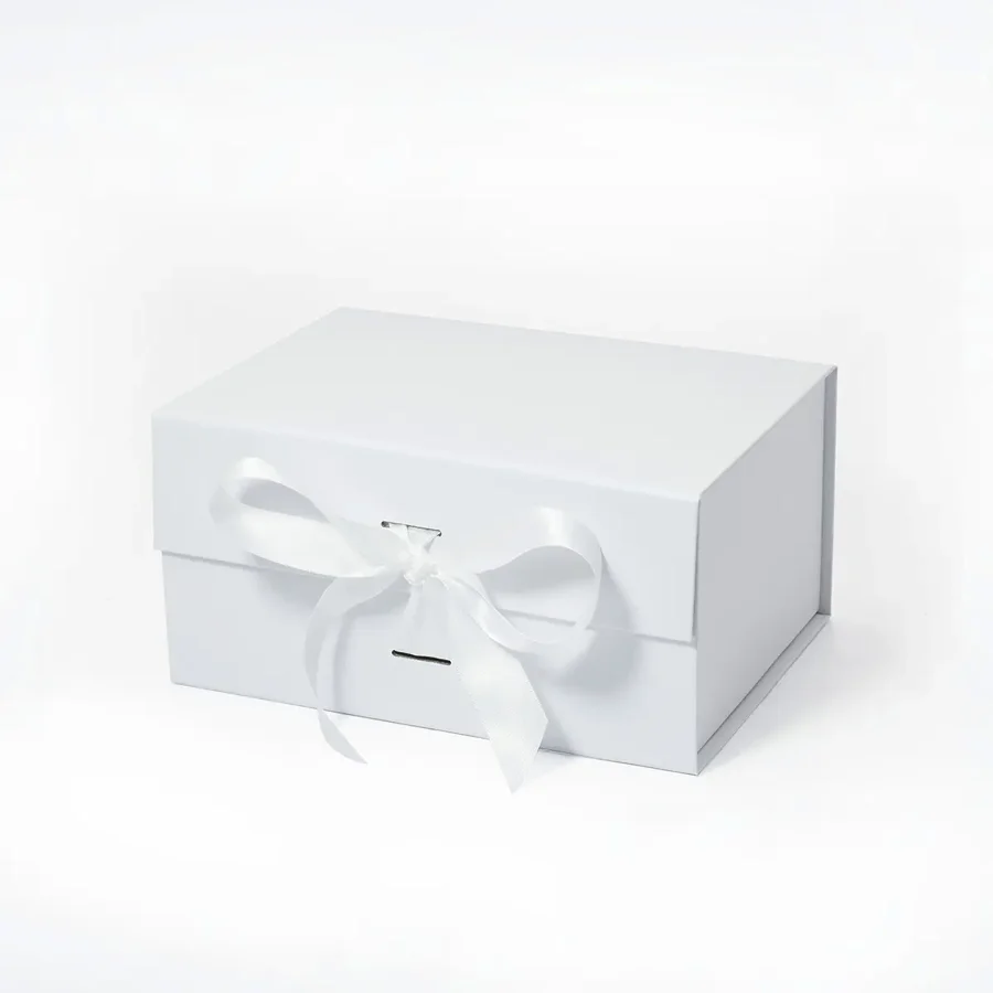 Pudełko Magnetyczne Białe Z Wstążką B6 200x150x100mm(zew) Na Prezent