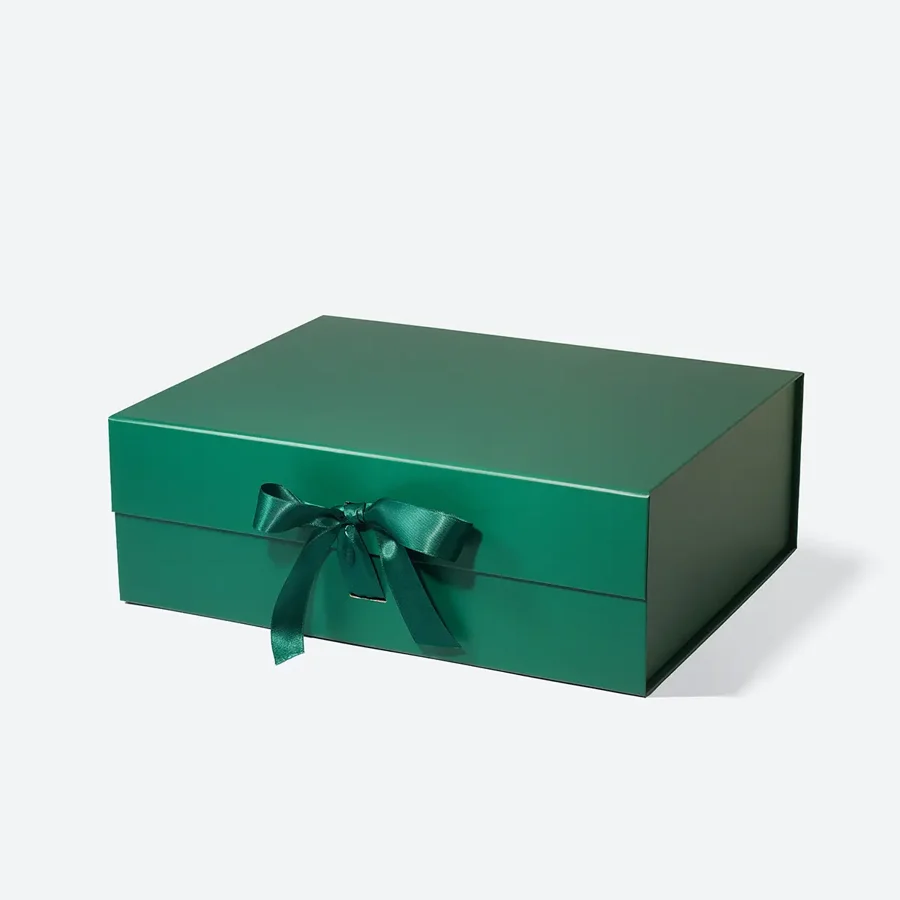 Pudełko Magnetyczne Zielone Ciemne Z Wstążką 330x255x115mm Eleganckie