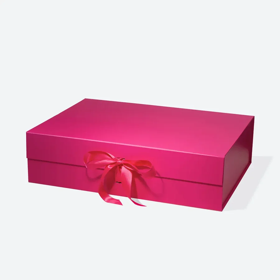 Pudełko Magnetyczne 440x320x120 mm (zew) Magenta Ze Wstążką Prezentowe