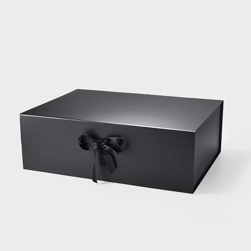 Pudełko magnetyczne czarne 600x440x200 mm XXL prezentowe ze wstążką