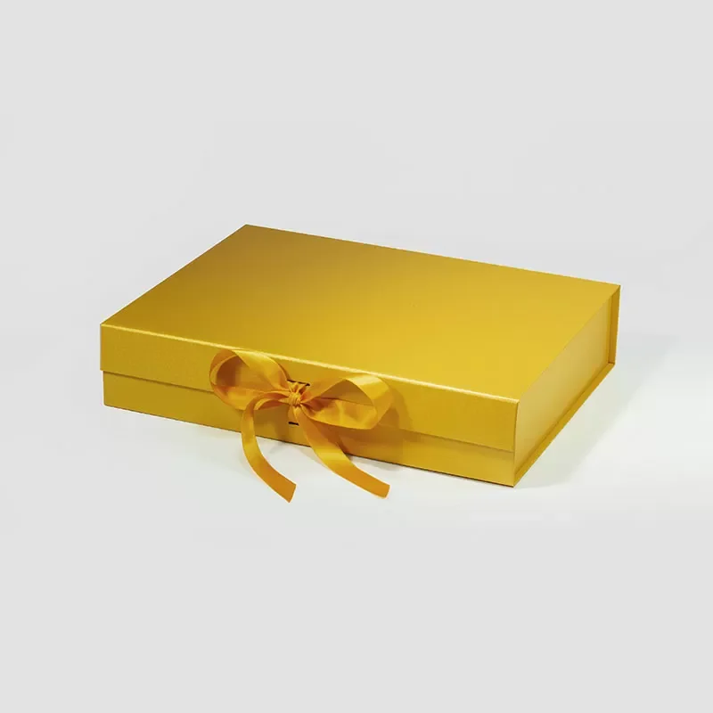 Pudełko Magnetyczne 330x255x70mm Perłowe Złote Ze Wstążką Eleganckie
