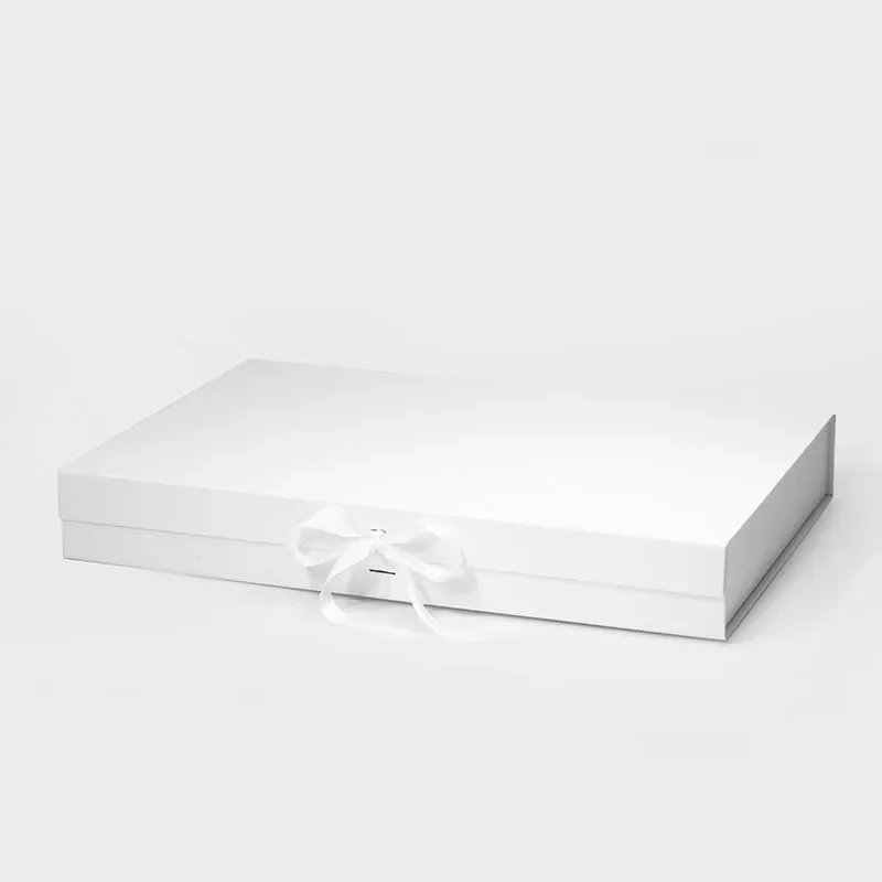Pudełko magnetyczne prezentowe białe XL 500x340x70 mm ze wstążką