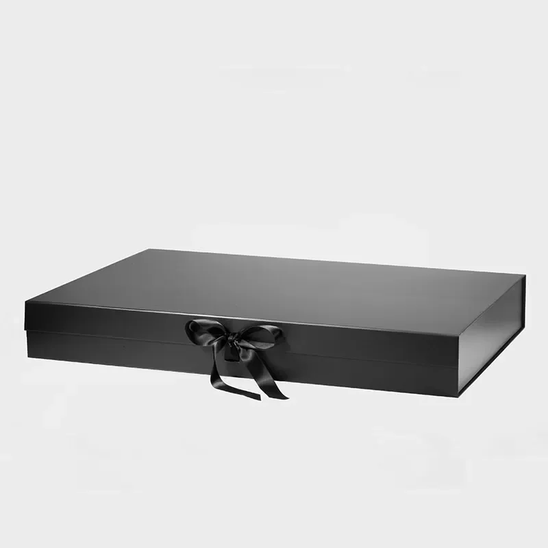 Pudełko magnetyczne czarne 700x500x100 mm XXXL prezentowe ze wstążką