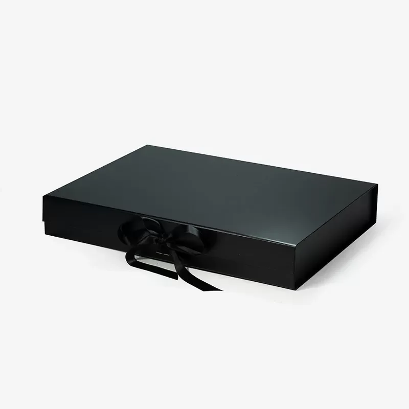 Pudełko Magnetyczne 380x280x60mm Czarne L ze Wstążką Ozdobne
