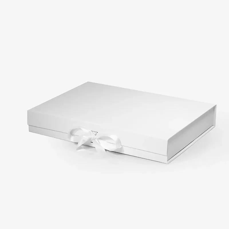 Pudełko Magnetyczne Białe 380x280x60mm Ze Wstążką Ozdobne Na Prezent